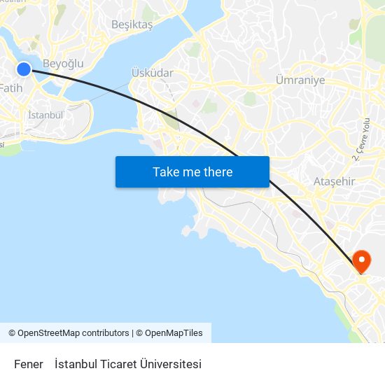Fener to İstanbul Ticaret Üniversitesi map