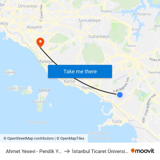 Ahmet Yesevi - Pendik Yönü to İstanbul Ticaret Üniversitesi map