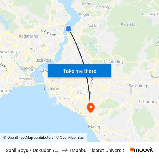 Sahil Boyu / Üsküdar Yönü to İstanbul Ticaret Üniversitesi map