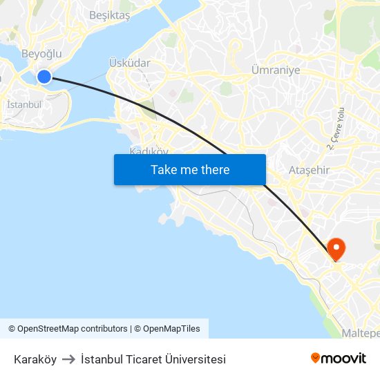 Karaköy to İstanbul Ticaret Üniversitesi map