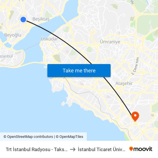 Trt İstanbul Radyosu - Taksim Yönü to İstanbul Ticaret Üniversitesi map