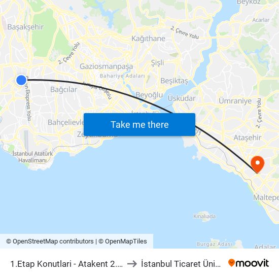 1.Etap Konutlari - Atakent 2.Etap Yönü to İstanbul Ticaret Üniversitesi map