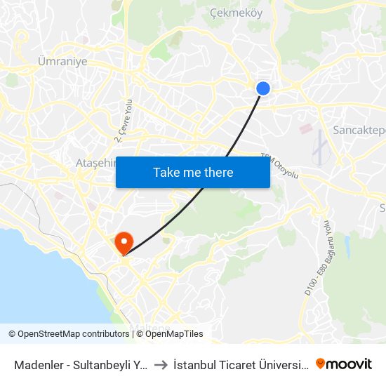 Madenler - Sultanbeyli Yönü to İstanbul Ticaret Üniversitesi map