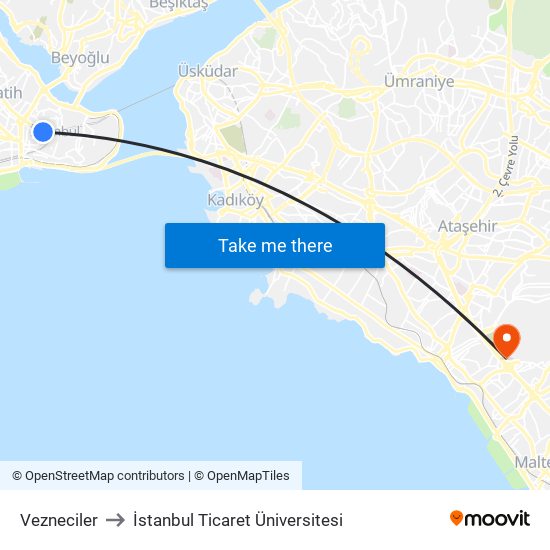 Vezneciler to İstanbul Ticaret Üniversitesi map