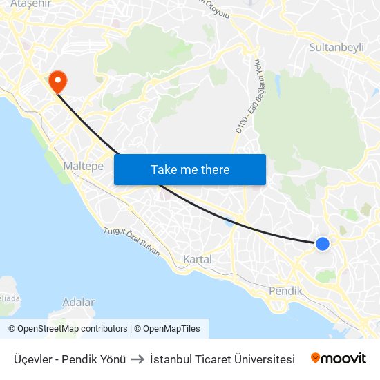 Üçevler - Pendik Yönü to İstanbul Ticaret Üniversitesi map