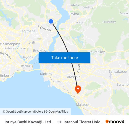 İstinye Bayiri Kavşaği - Istinye Yönü to İstanbul Ticaret Üniversitesi map