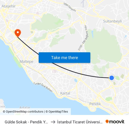 Gülde Sokak - Pendik Yönü to İstanbul Ticaret Üniversitesi map