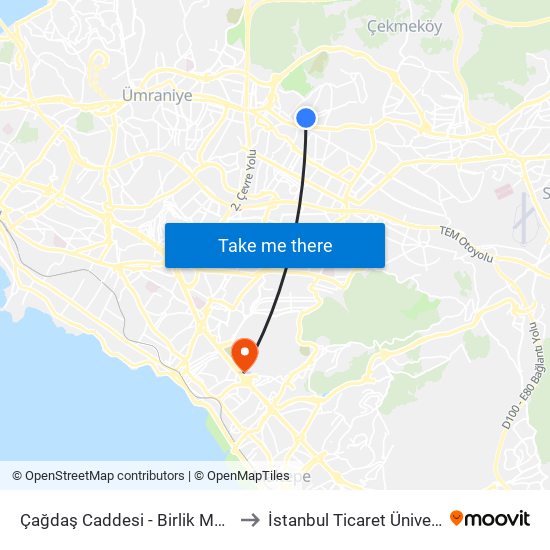 Çağdaş Caddesi - Birlik Mah. Yönü to İstanbul Ticaret Üniversitesi map