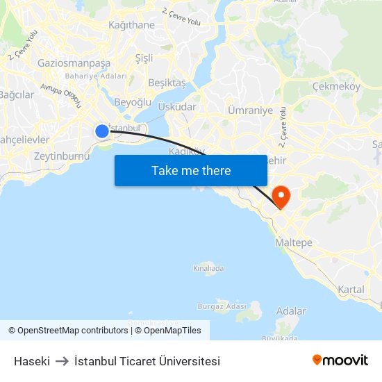 Haseki to İstanbul Ticaret Üniversitesi map