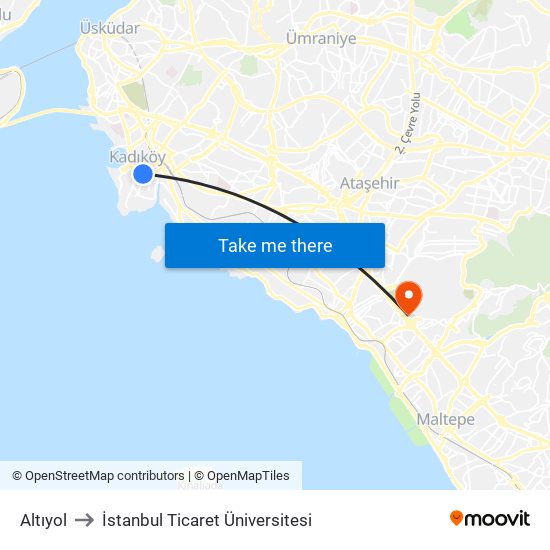 Altıyol to İstanbul Ticaret Üniversitesi map