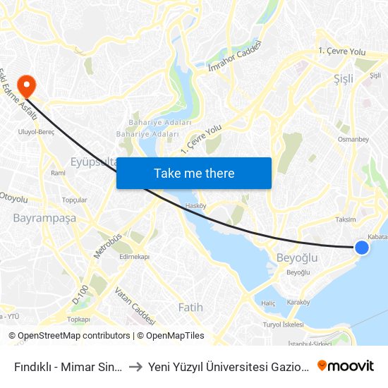 Fındıklı - Mimar Sinan Üniversitesi to Yeni Yüzyıl Üniversitesi Gaziosmanpaşa Hastanesi map