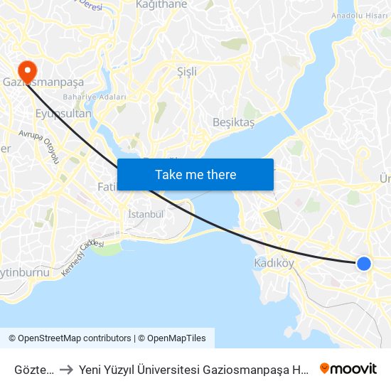 Göztepe to Yeni Yüzyıl Üniversitesi Gaziosmanpaşa Hastanesi map