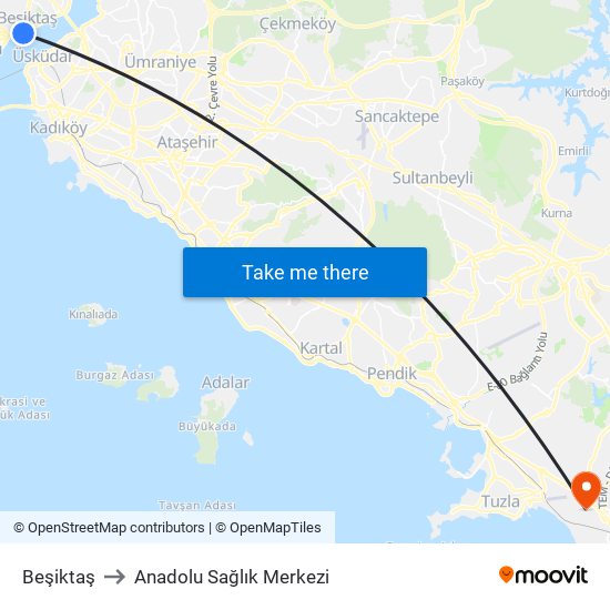 Beşiktaş to Anadolu Sağlık Merkezi map