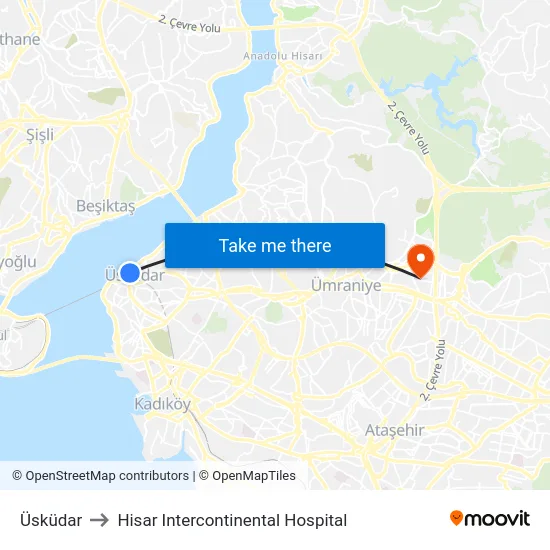 Üsküdar to Hisar Intercontinental Hospital map