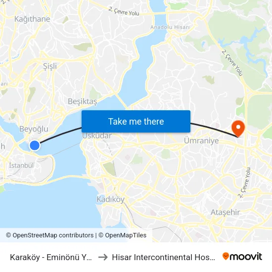 Karaköy - Eminönü Yönü to Hisar Intercontinental Hospital map