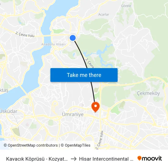 Kavacık Köprüsü - Kozyatağı Yönü to Hisar Intercontinental Hospital map