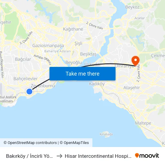 Bakırköy / İncirli Yönü to Hisar Intercontinental Hospital map