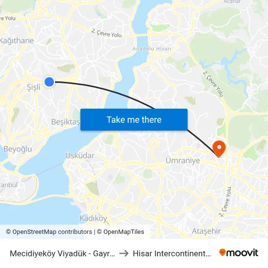 Mecidiyeköy Viyadük - Gayrettepe Yönü to Hisar Intercontinental Hospital map