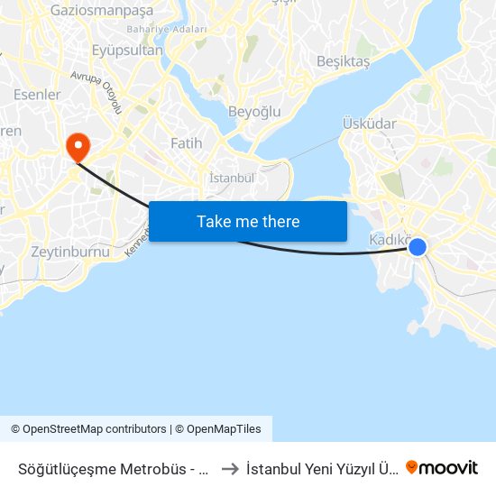 Söğütlüçeşme Metrobüs - Kadiköy Yönü to İstanbul Yeni Yüzyıl Üniversitesi map