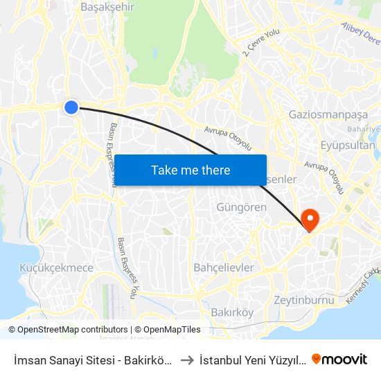 İmsan Sanayi Sitesi - Bakirköy-Başakşehir Yönü to İstanbul Yeni Yüzyıl Üniversitesi map