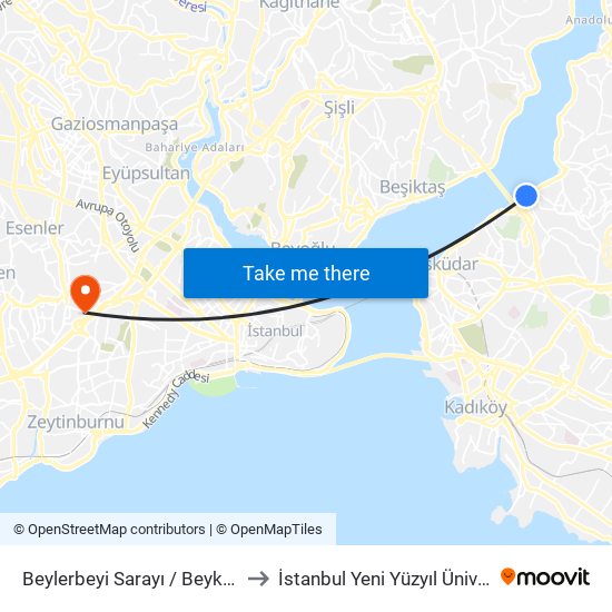 Beylerbeyi Sarayı / Beykoz Yönü to İstanbul Yeni Yüzyıl Üniversitesi map