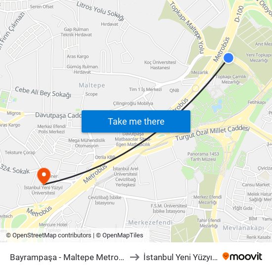 Bayrampaşa - Maltepe Metrobüs / Aksaray Yönü to İstanbul Yeni Yüzyıl Üniversitesi map