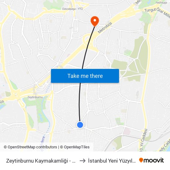 Zeytinburnu Kaymakamliği - Zeytinburnu Yönü to İstanbul Yeni Yüzyıl Üniversitesi map