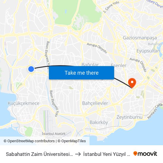 Sabahattin Zaim Üniversitesi - Sefaköy Yönü to İstanbul Yeni Yüzyıl Üniversitesi map