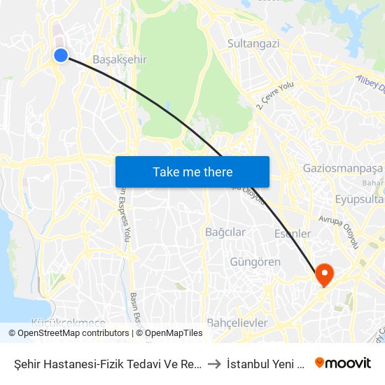 Şehir Hastanesi-Fizik Tedavi Ve Rehabilitasyon - Hastaneden Gidiş Yönü to İstanbul Yeni Yüzyıl Üniversitesi map