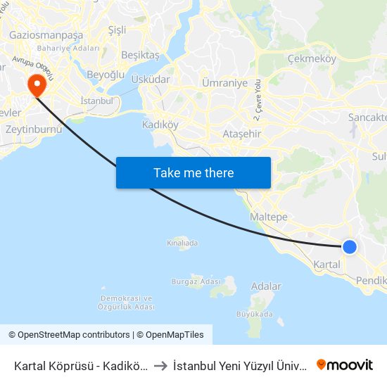 Kartal Köprüsü - Kadiköy Yönü to İstanbul Yeni Yüzyıl Üniversitesi map