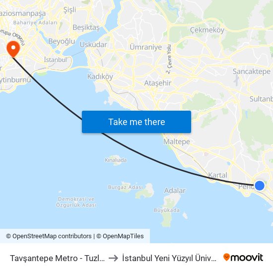 Tavşantepe Metro - Tuzla Yönü to İstanbul Yeni Yüzyıl Üniversitesi map