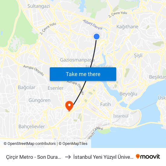 Çirçir Metro - Son Durak Yönü to İstanbul Yeni Yüzyıl Üniversitesi map