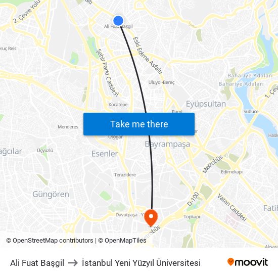Ali Fuat Başgil to İstanbul Yeni Yüzyıl Üniversitesi map