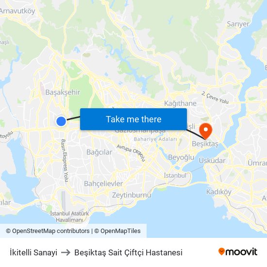 İkitelli Sanayi to Beşiktaş Sait Çiftçi Hastanesi map
