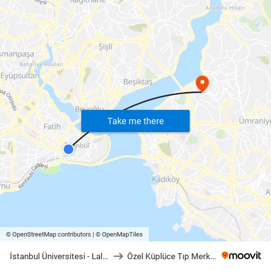 İstanbul Üniversitesi - Laleli to Özel Küplüce Tıp Merkez map