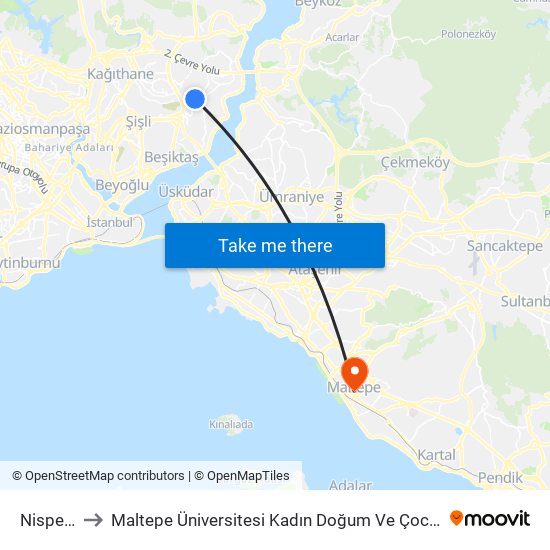 Nispetiye to Maltepe Üniversitesi Kadın Doğum Ve Çocuk Hastanesi map