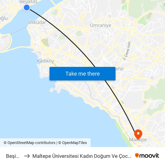 Beşiktaş to Maltepe Üniversitesi Kadın Doğum Ve Çocuk Hastanesi map