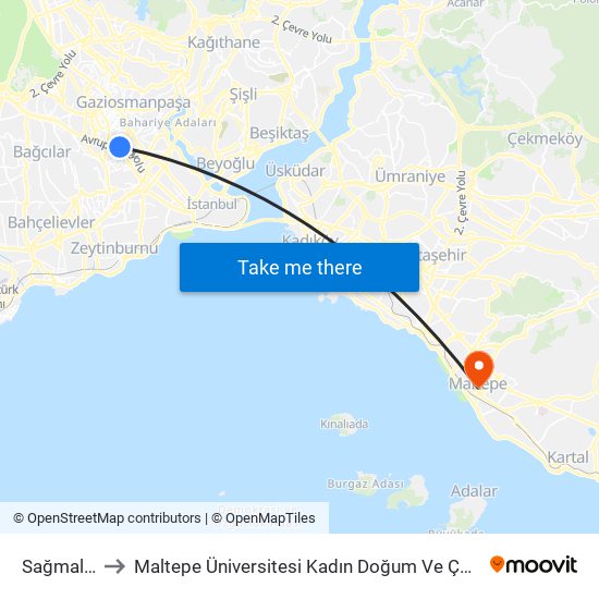 Sağmalcılar to Maltepe Üniversitesi Kadın Doğum Ve Çocuk Hastanesi map