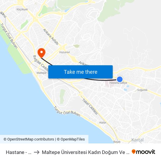 Hastane - Adliye to Maltepe Üniversitesi Kadın Doğum Ve Çocuk Hastanesi map