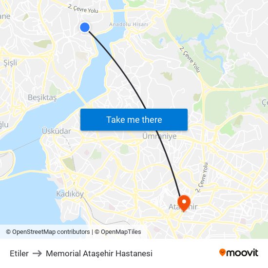 Etiler to Memorial Ataşehir Hastanesi map