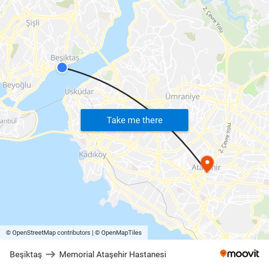 Beşiktaş to Memorial Ataşehir Hastanesi map