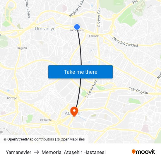 Yamanevler to Memorial Ataşehir Hastanesi map