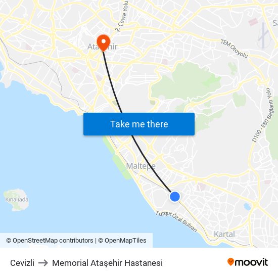 Cevizli to Memorial Ataşehir Hastanesi map
