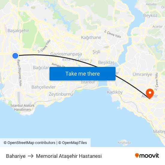 Bahariye to Memorial Ataşehir Hastanesi map