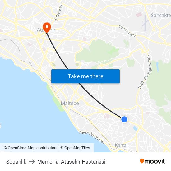 Soğanlık to Memorial Ataşehir Hastanesi map