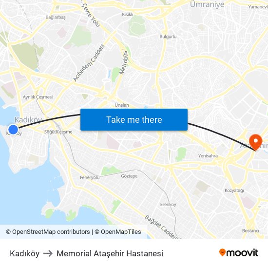 Kadıköy to Memorial Ataşehir Hastanesi map