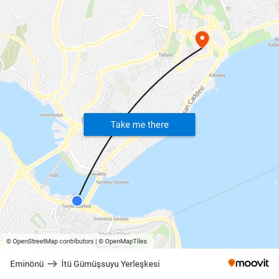 Eminönü to İtü Gümüşsuyu Yerleşkesi map