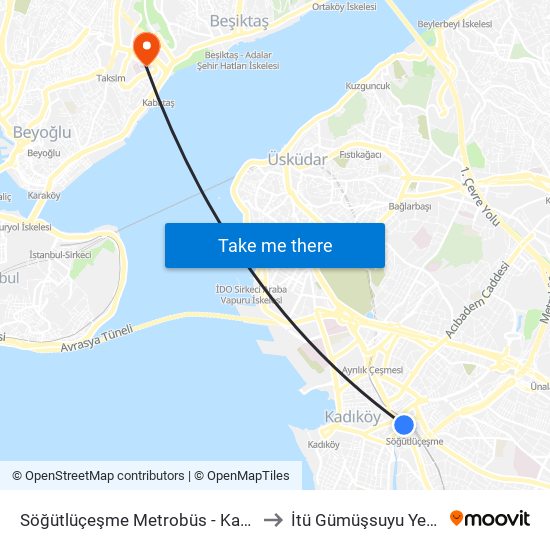 Söğütlüçeşme Metrobüs - Kadiköy Yönü to İtü Gümüşsuyu Yerleşkesi map