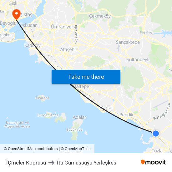 İÇmeler Köprüsü to İtü Gümüşsuyu Yerleşkesi map