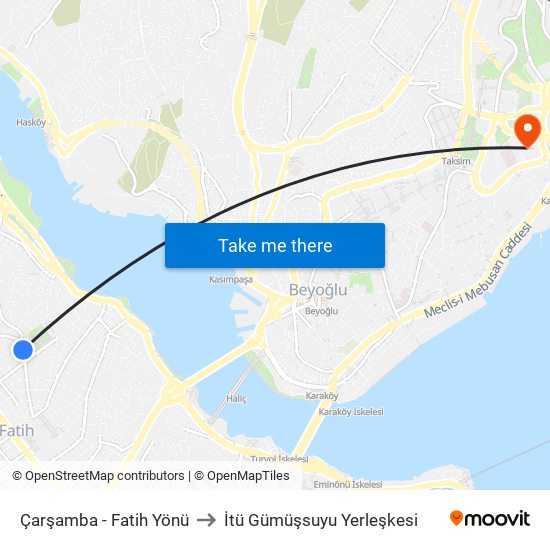 Çarşamba - Fatih Yönü to İtü Gümüşsuyu Yerleşkesi map